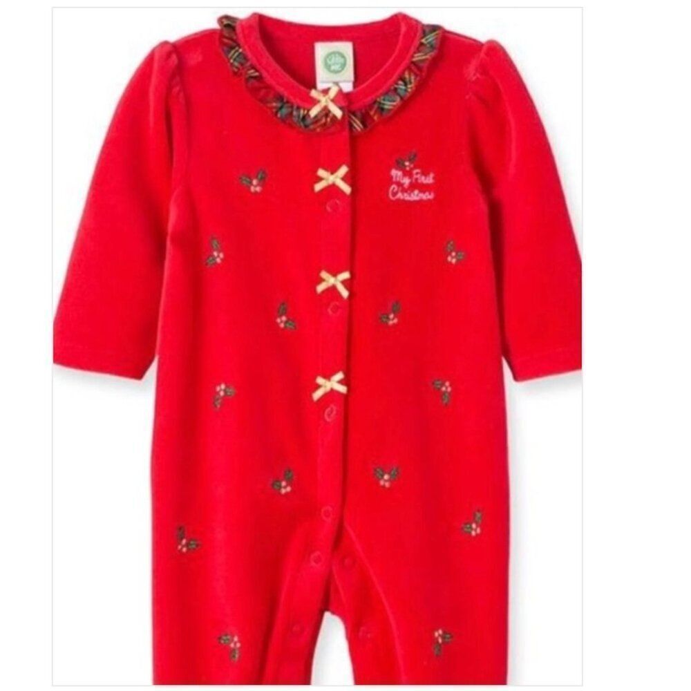 Little Me My First Christmas Velour embroidered Footie NWT size 6 months